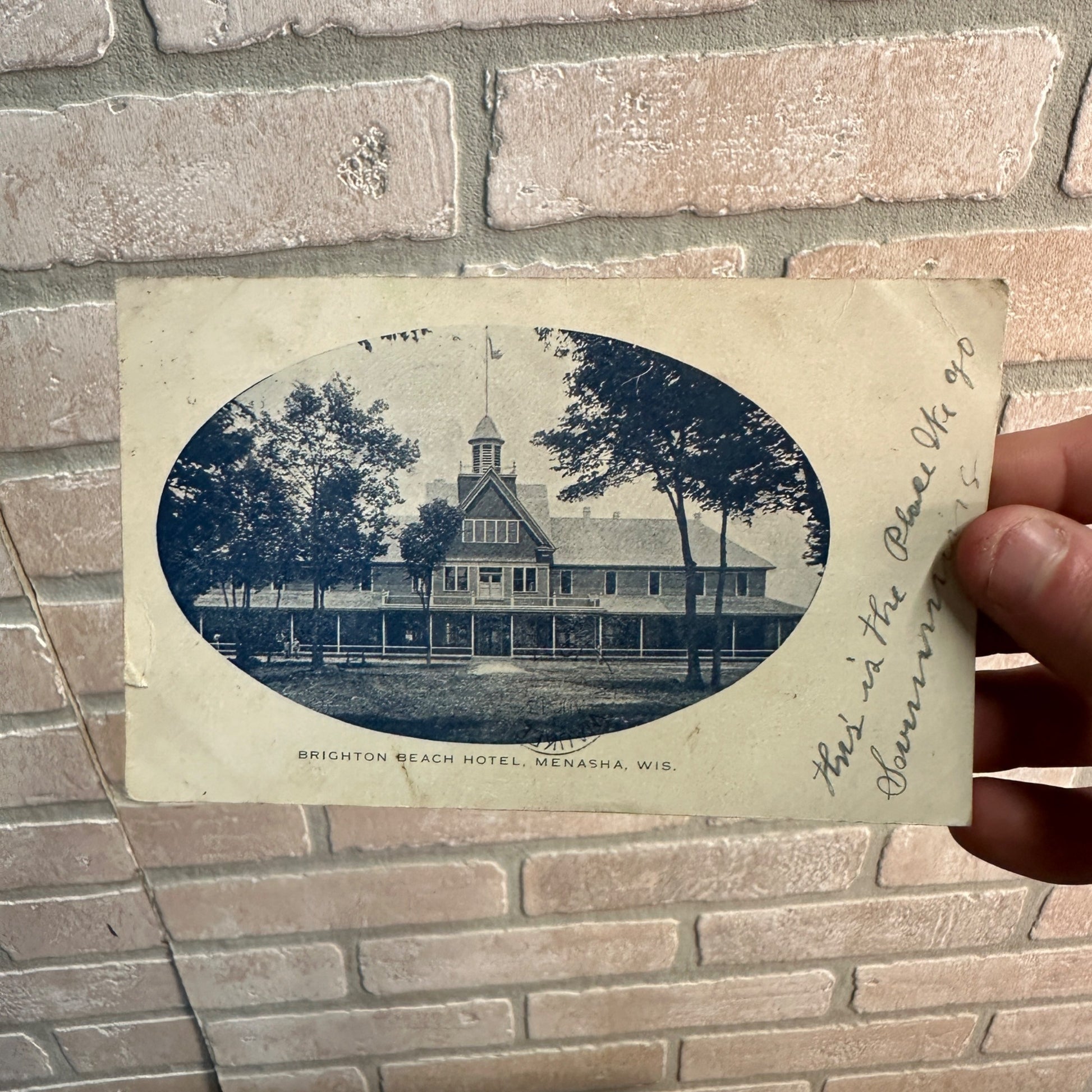 ANTIQUE BRIGHTON BEACH HOTEL, MENASHA WI POSTCARD RPPC 1907