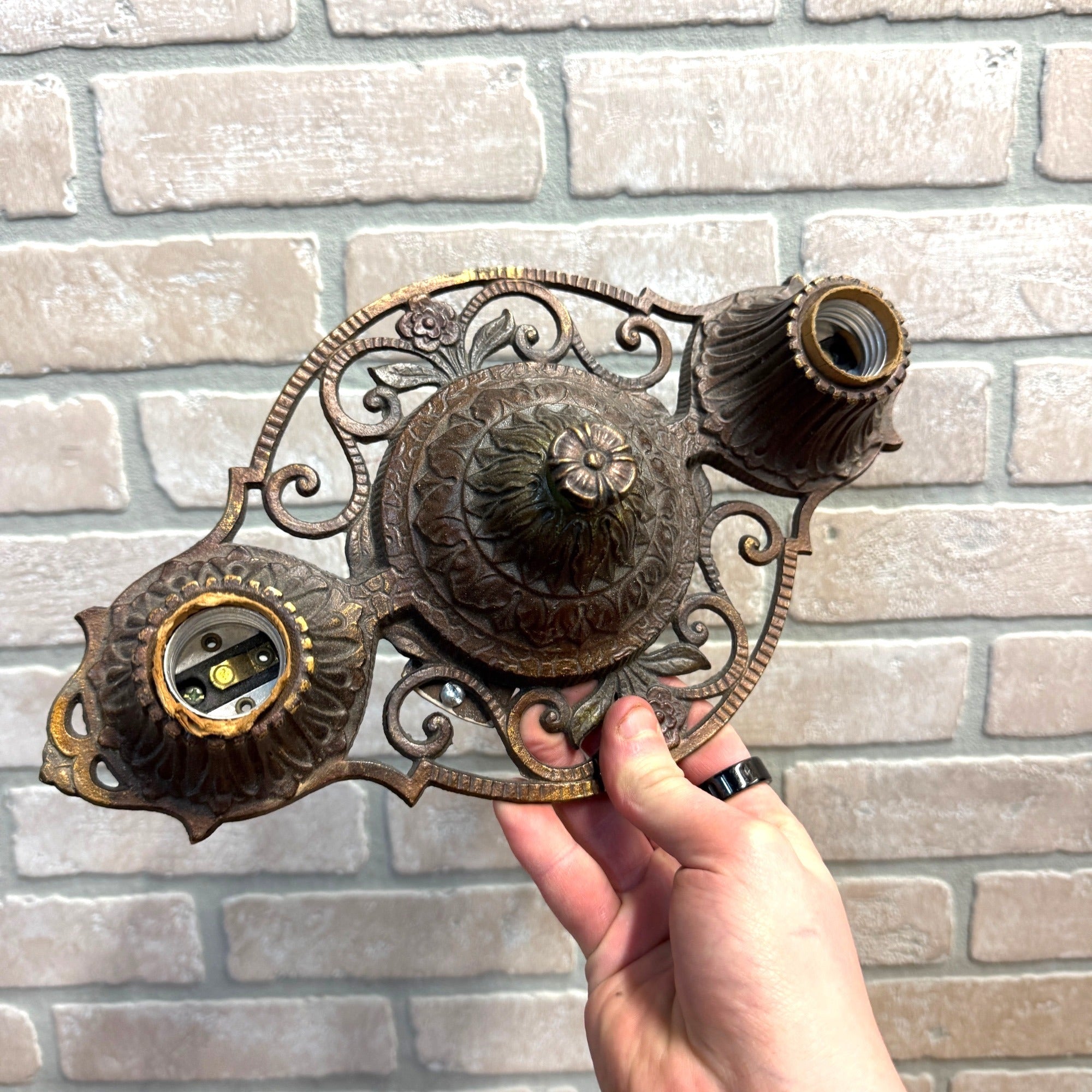 Antique Art Nouveau Deco Victorian Ceiling Light Fixture Double Virden Co Double