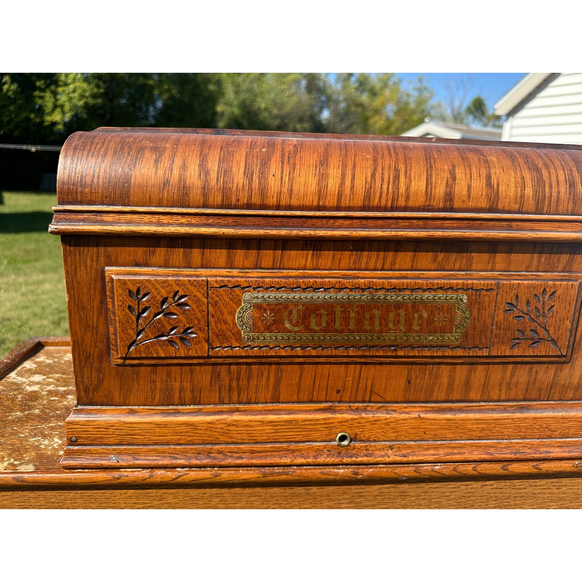 Rare Antique COTTAGE Sewing Machine Wood Treadle Coffin Lid Cover - Davis