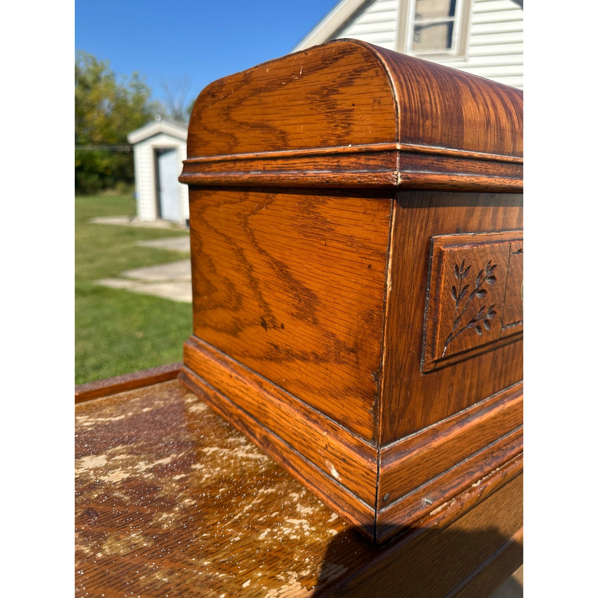 Rare Antique COTTAGE Sewing Machine Wood Treadle Coffin Lid Cover - Davis