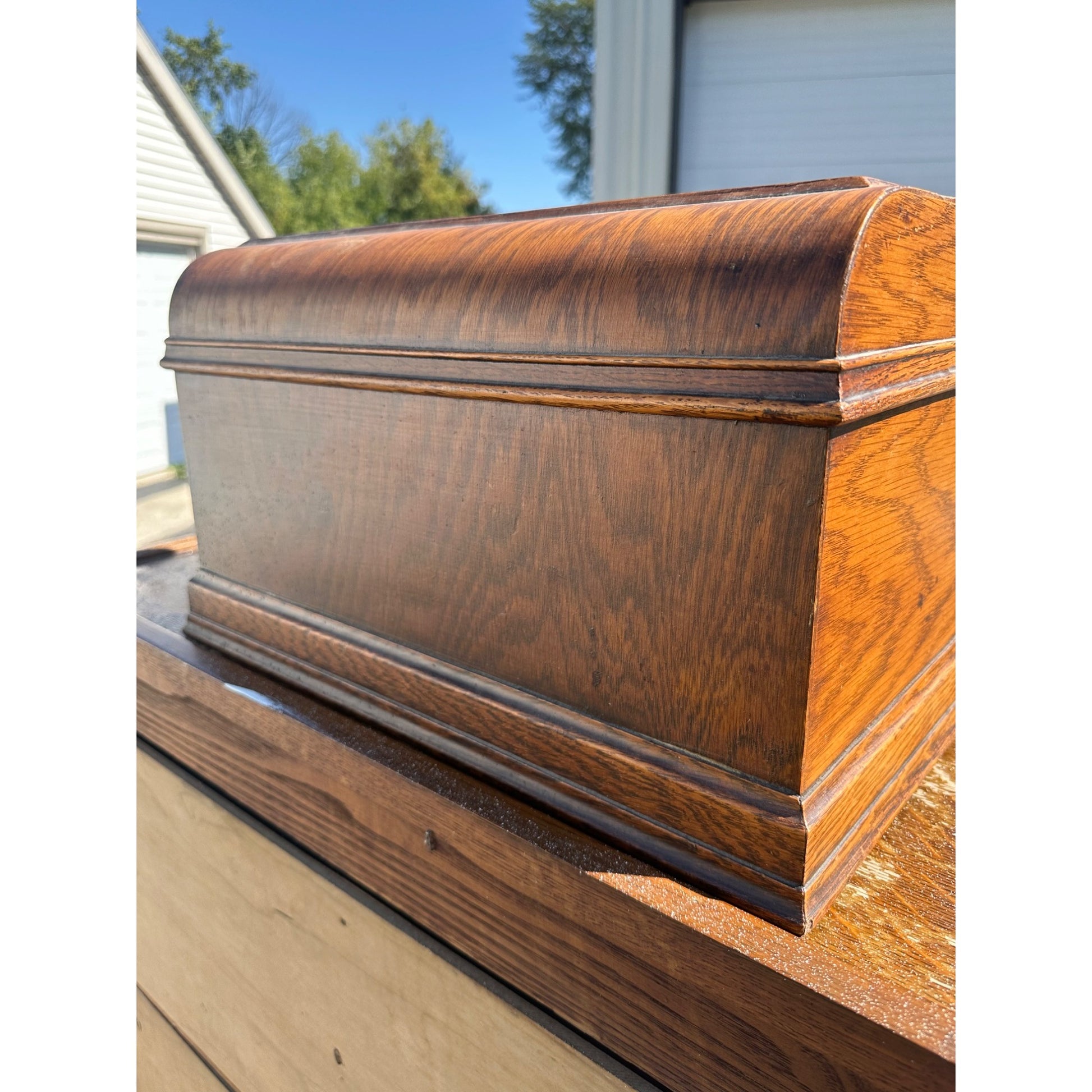 Rare Antique COTTAGE Sewing Machine Wood Treadle Coffin Lid Cover - Davis
