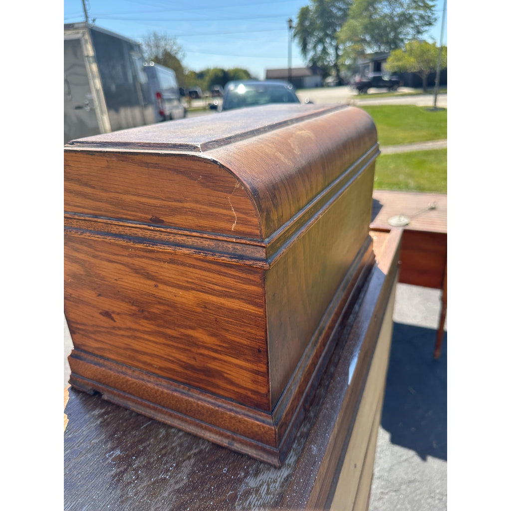 Rare Antique COTTAGE Sewing Machine Wood Treadle Coffin Lid Cover - Davis