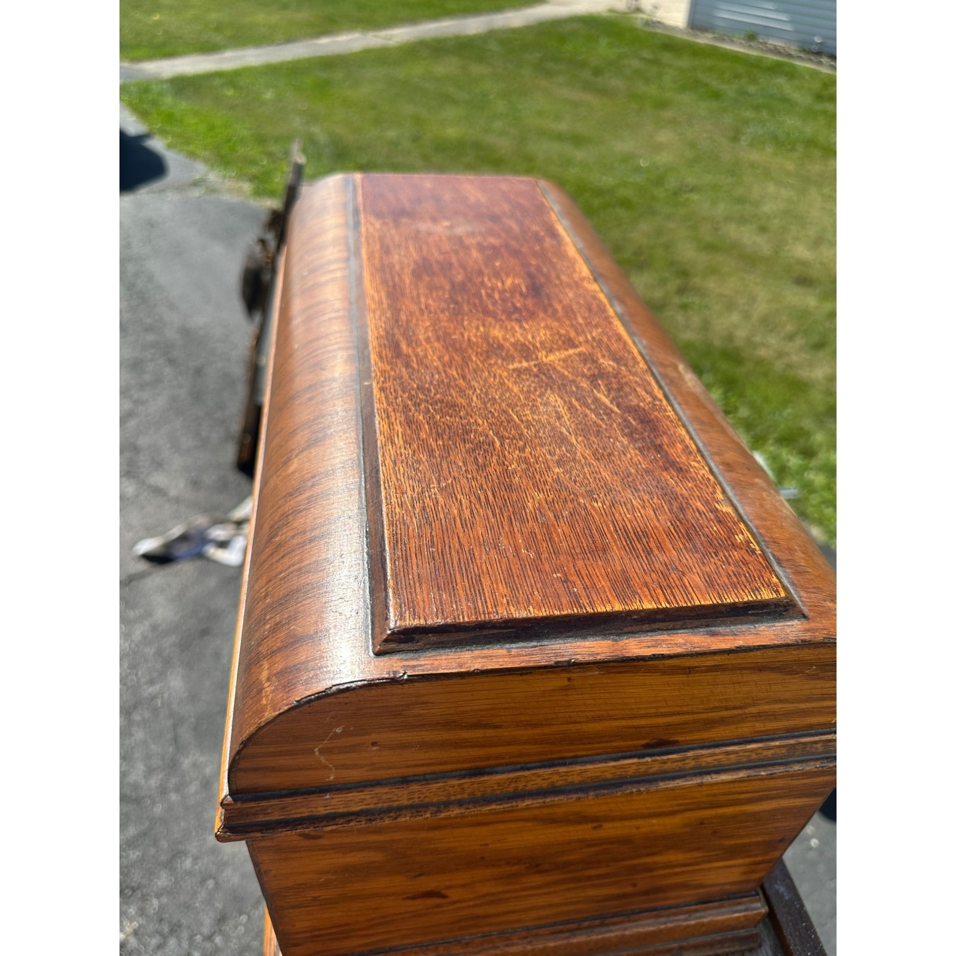 Rare Antique COTTAGE Sewing Machine Wood Treadle Coffin Lid Cover - Davis