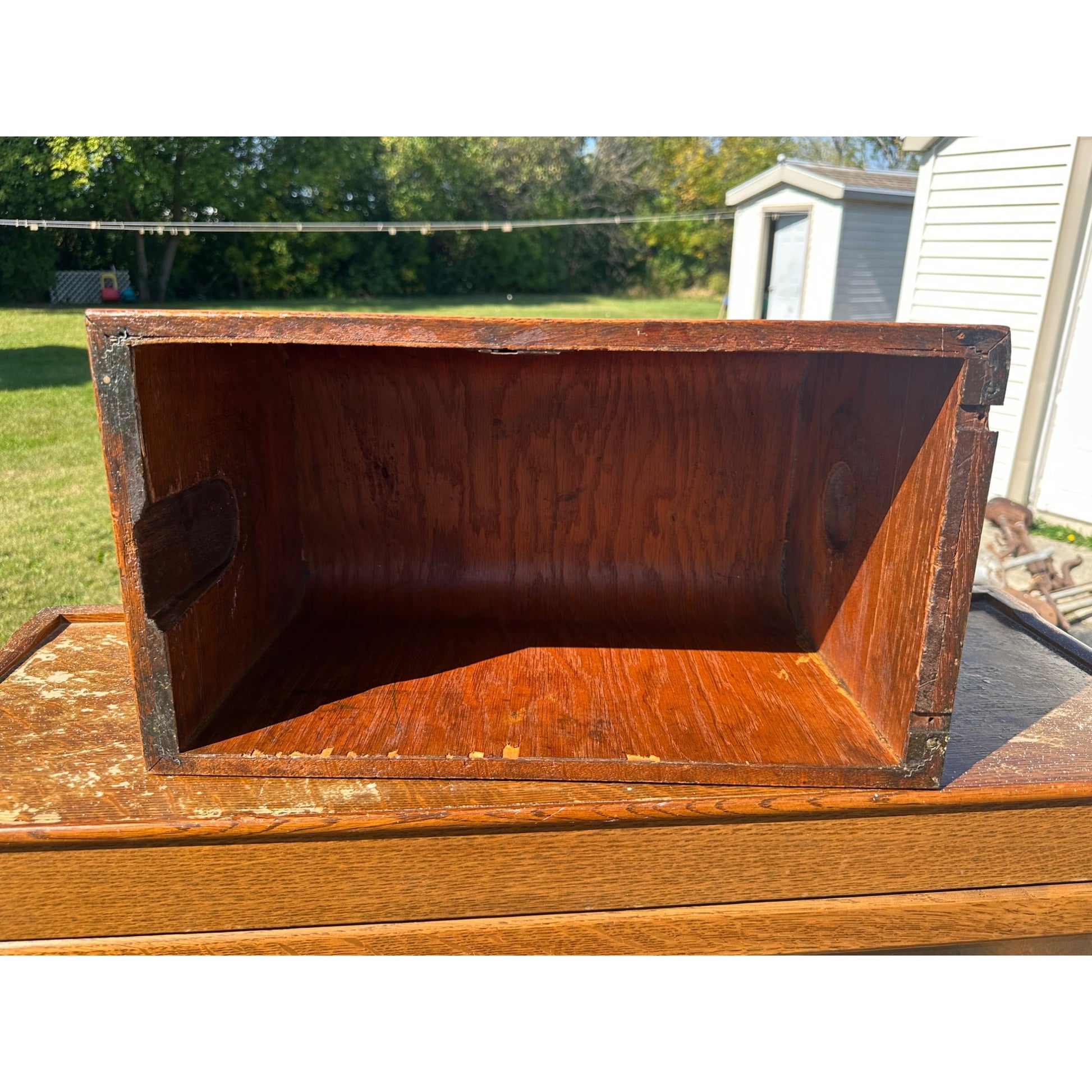 Rare Antique COTTAGE Sewing Machine Wood Treadle Coffin Lid Cover - Davis