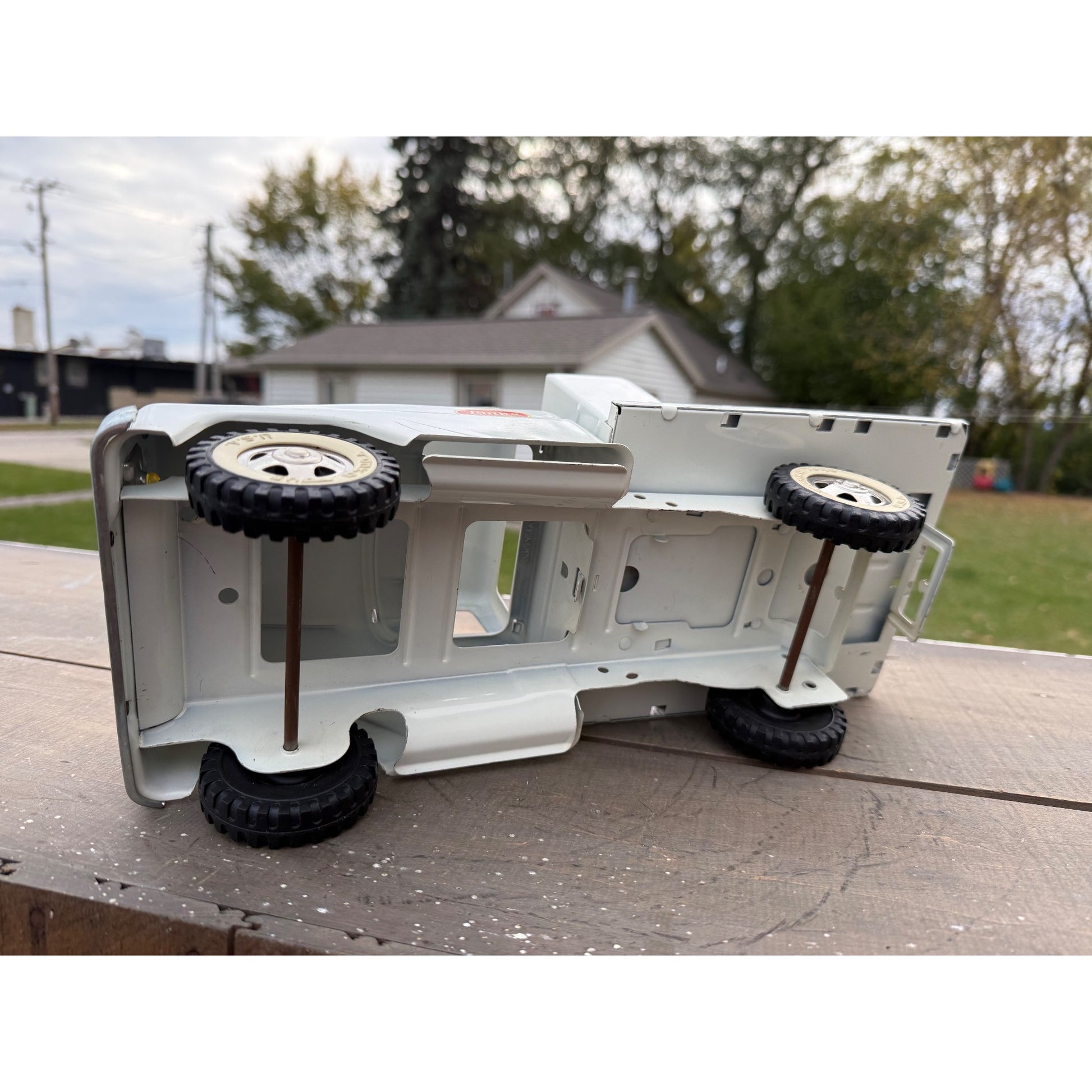 Vintage  Tonka White Farm Truck Stake Bed 14" Pressed Steel Toy