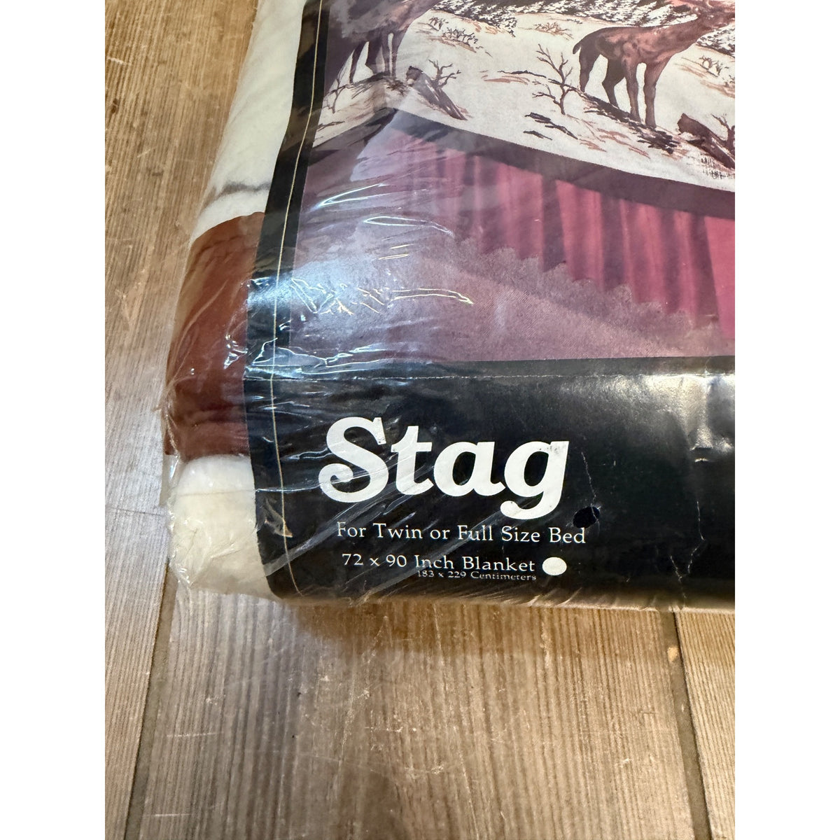 Vintage Beacon Stag Twin/Full Size Blanket 72x90 USA Made  Deer & Winter Forest Pattern