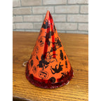 Vintage 1960s Halloween Party Hat Cardboard Litho - Japan - Witch Owl Black Cat