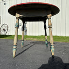 Antique Primitive Rustic Farmhouse Wooden Round Table Red