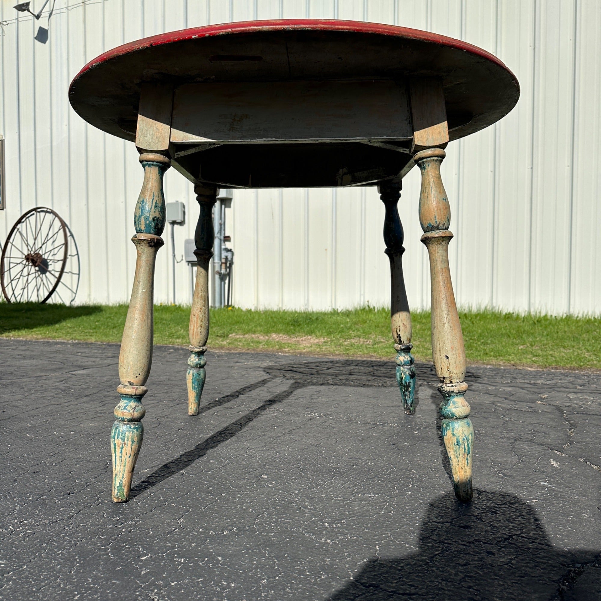 Antique Primitive Rustic Farmhouse Wooden Round Table Red