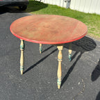 Antique Primitive Rustic Farmhouse Wooden Round Table Red