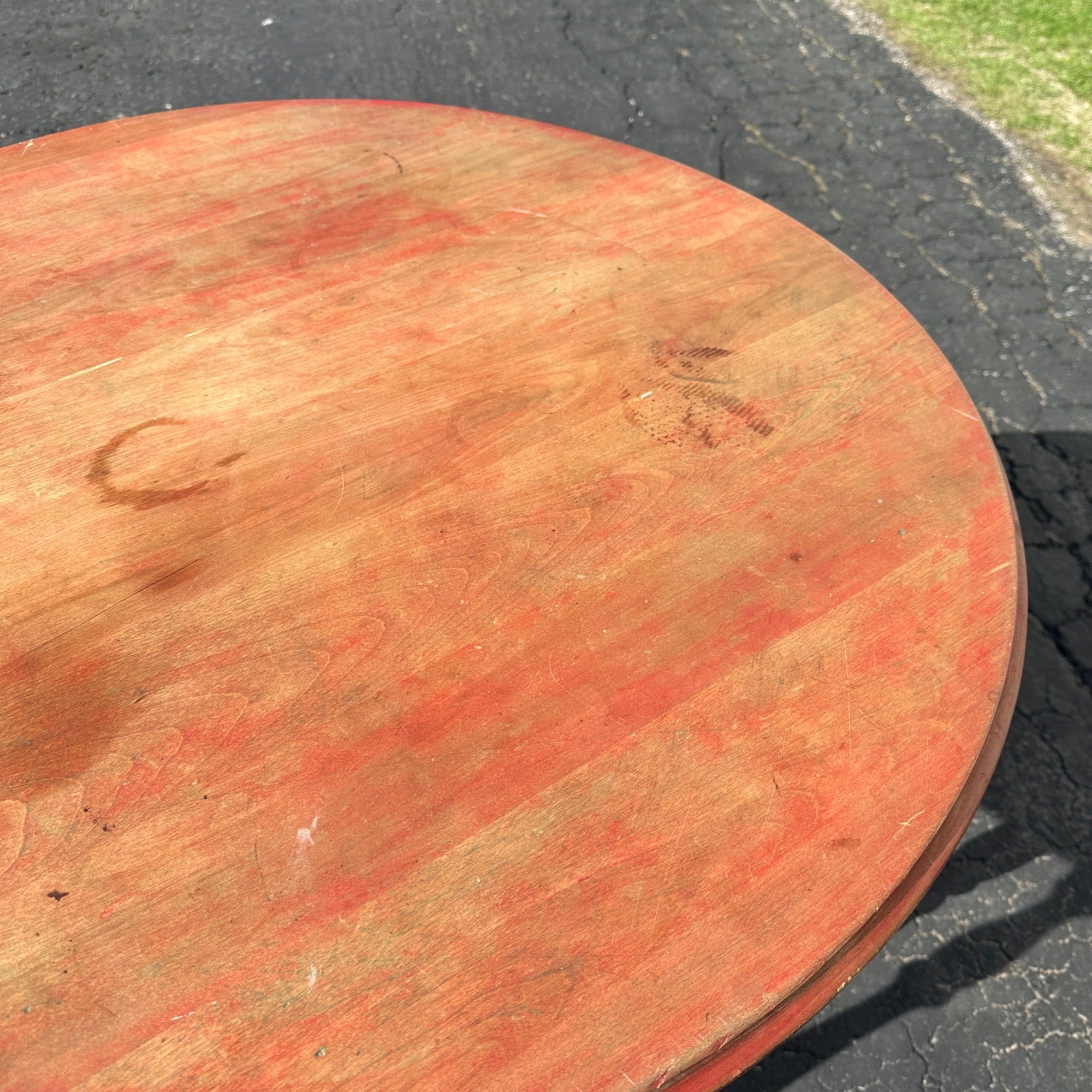 Antique Primitive Rustic Farmhouse Wooden Round Table Red
