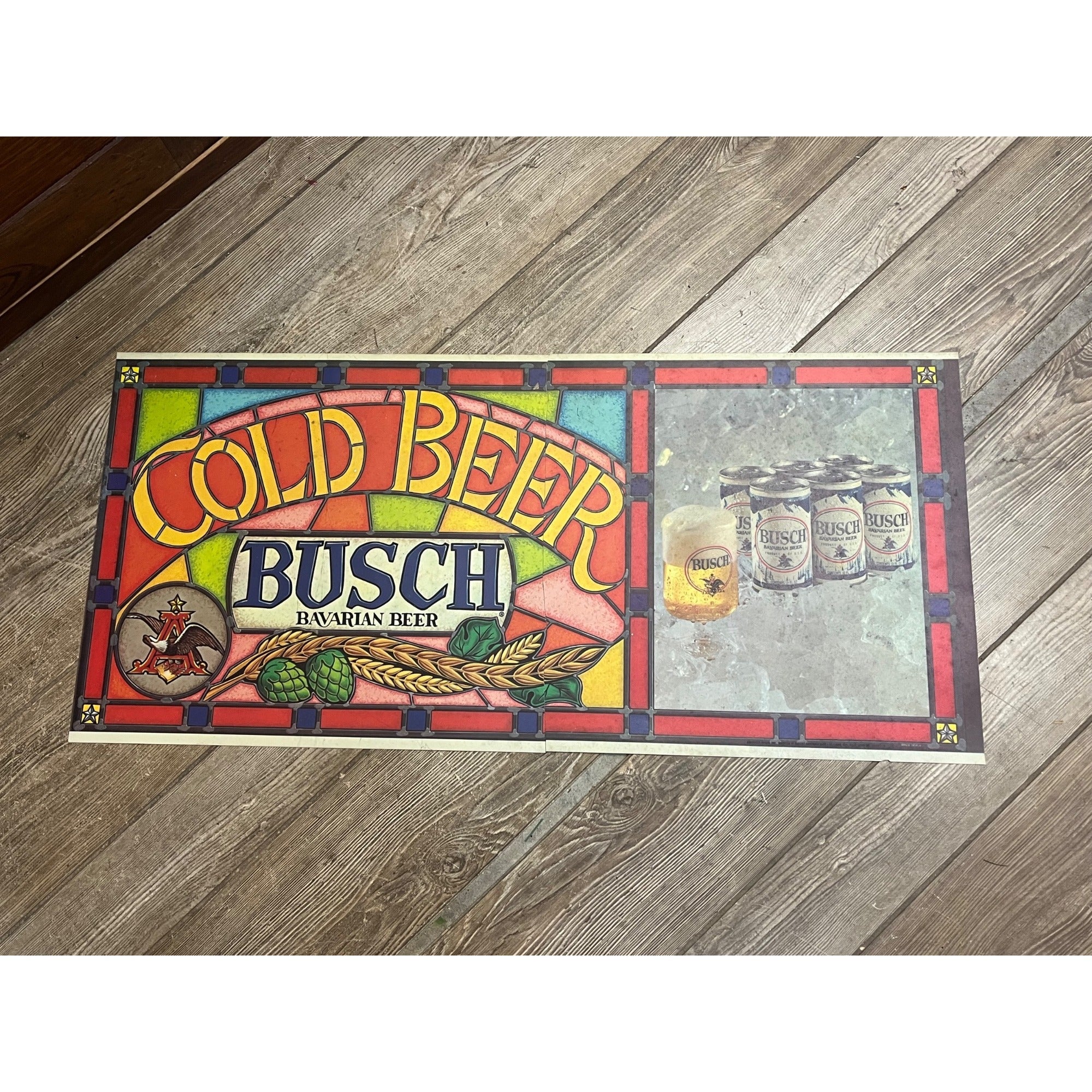 Scarce 1974 Vintage Busch Advertising Stained Glass Plastic Sign As-Is