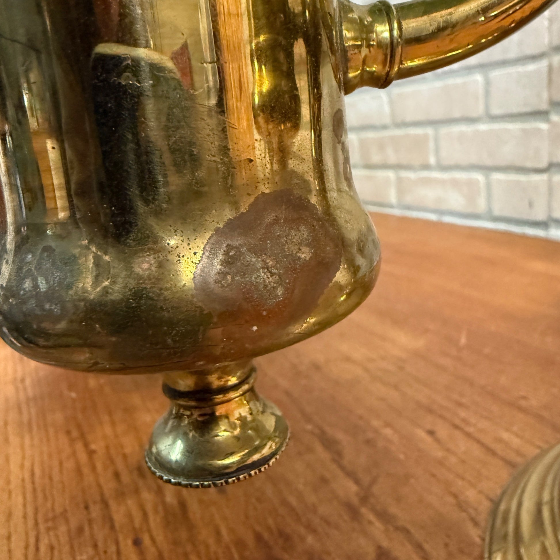 Antique Victorian Brass Double Student Lamp Base with Center Tank & Green Shades