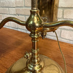 Antique Victorian Brass Double Student Lamp Base with Center Tank & Green Shades