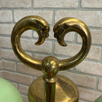 Antique Victorian Brass Double Student Lamp Base with Center Tank & Green Shades