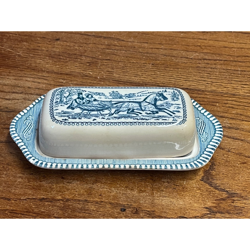 Vintage Royal China Currier & Ives "The Road in Winter" 2 PC Covered Butter Dish