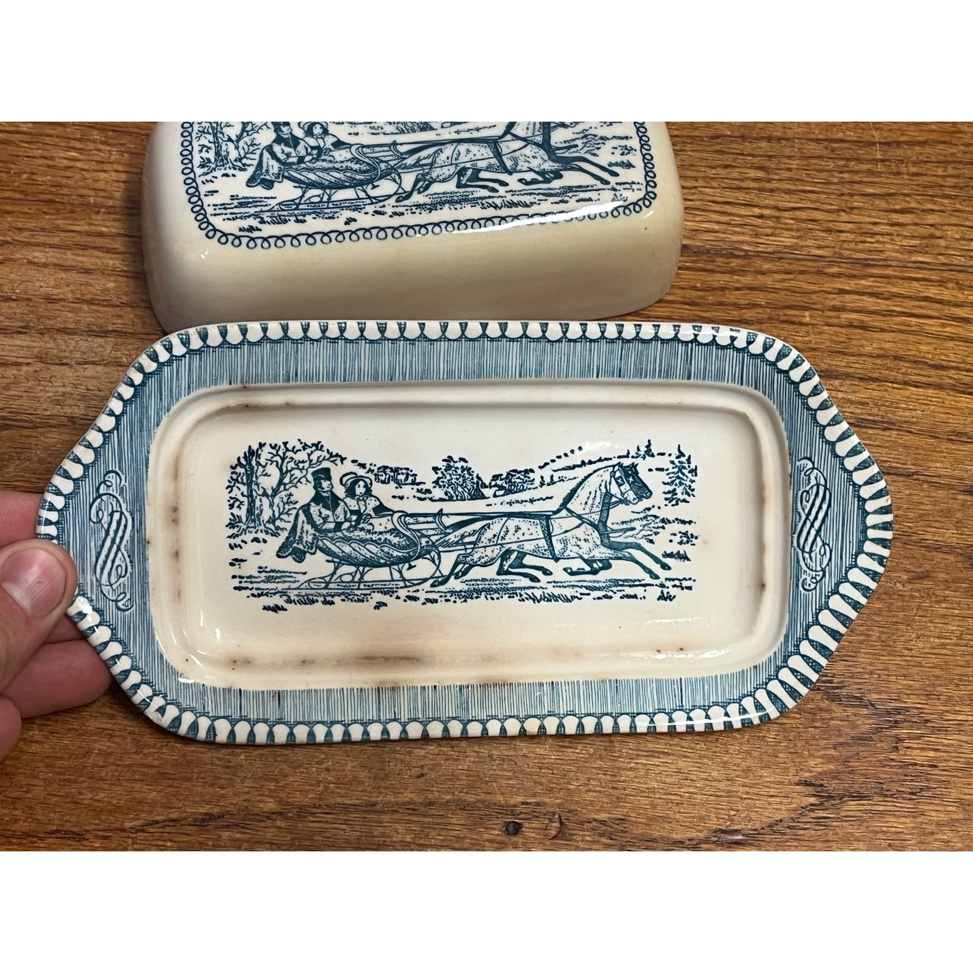 Vintage Royal China Currier & Ives "The Road in Winter" 2 PC Covered Butter Dish