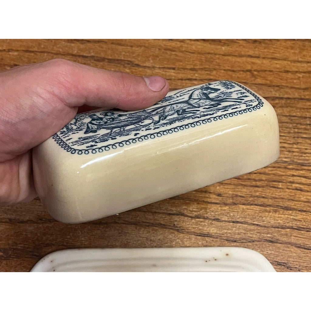 Vintage Royal China Currier & Ives "The Road in Winter" 2 PC Covered Butter Dish