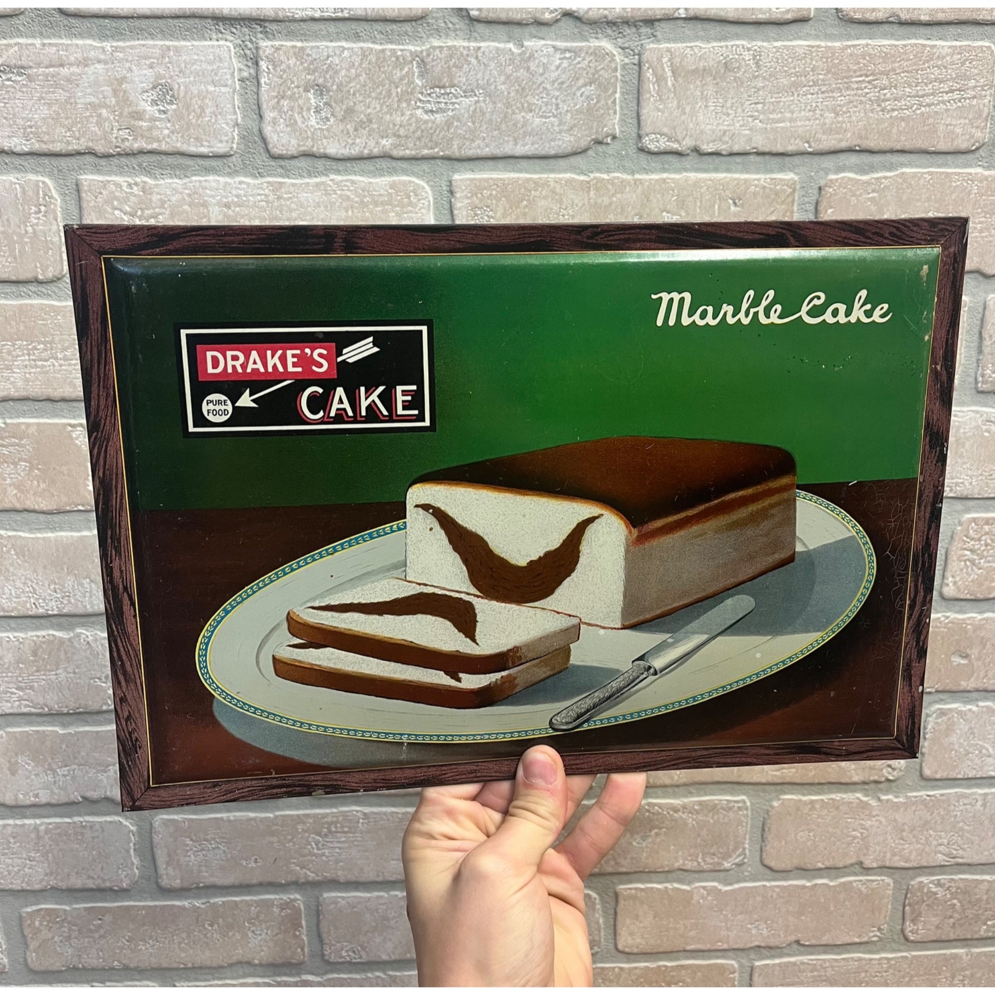 RARE Vintage Early 1900s Drake's Marble Cake Tin Litho TOC Advertising Sign