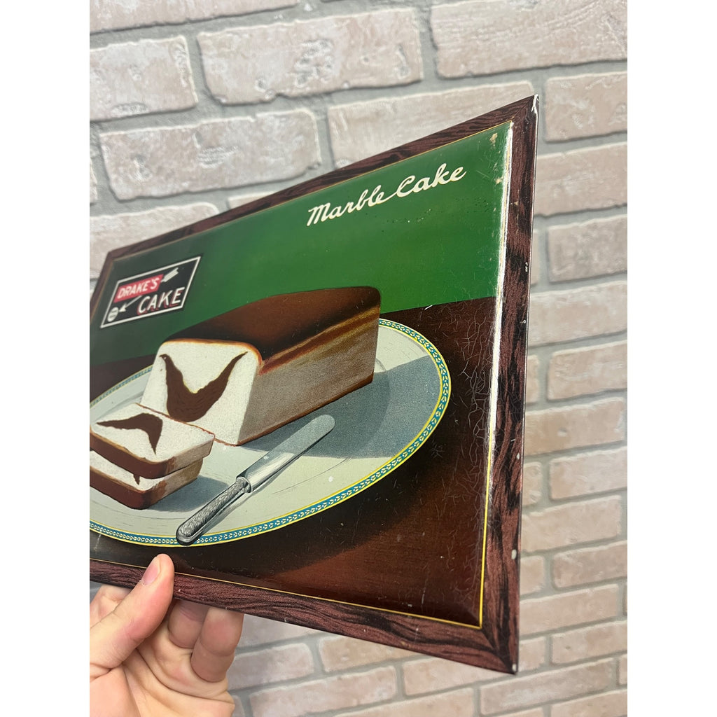 RARE Vintage Early 1900s Drake's Marble Cake Tin Litho TOC Advertising Sign