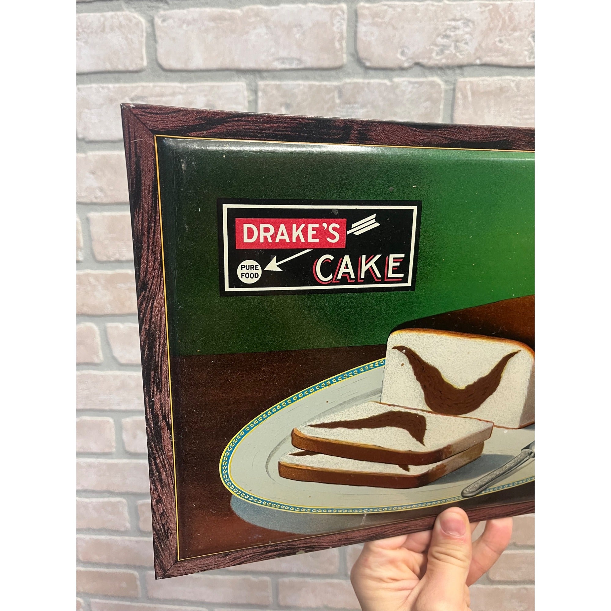 RARE Vintage Early 1900s Drake's Marble Cake Tin Litho TOC Advertising Sign