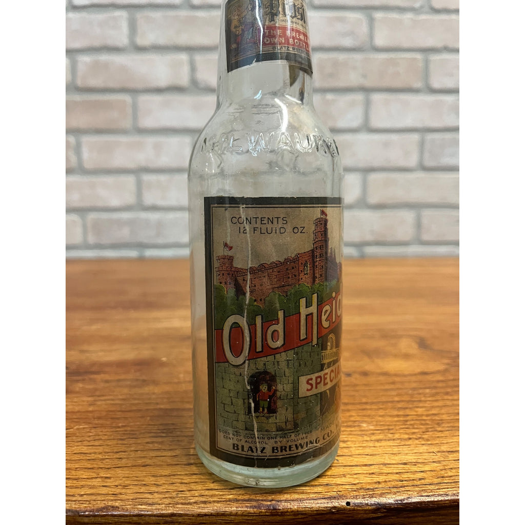 Vintage Blatz Old Heidelberg Beer IRTP Label Bottle Milwaukee 12oz Embossed
