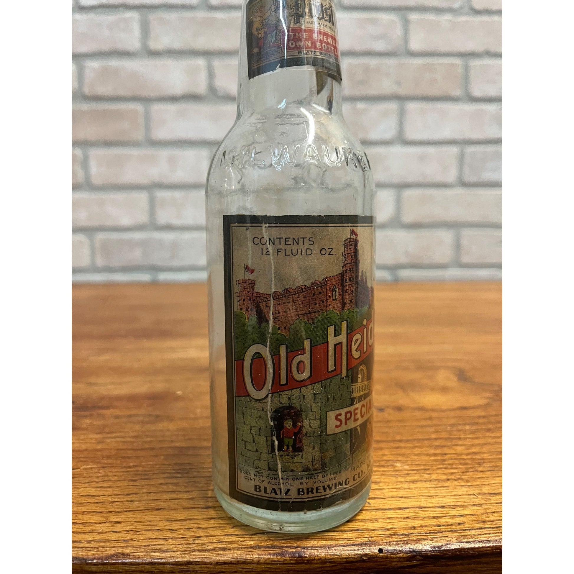 Vintage Blatz Old Heidelberg Beer IRTP Label Bottle Milwaukee 12oz Embossed