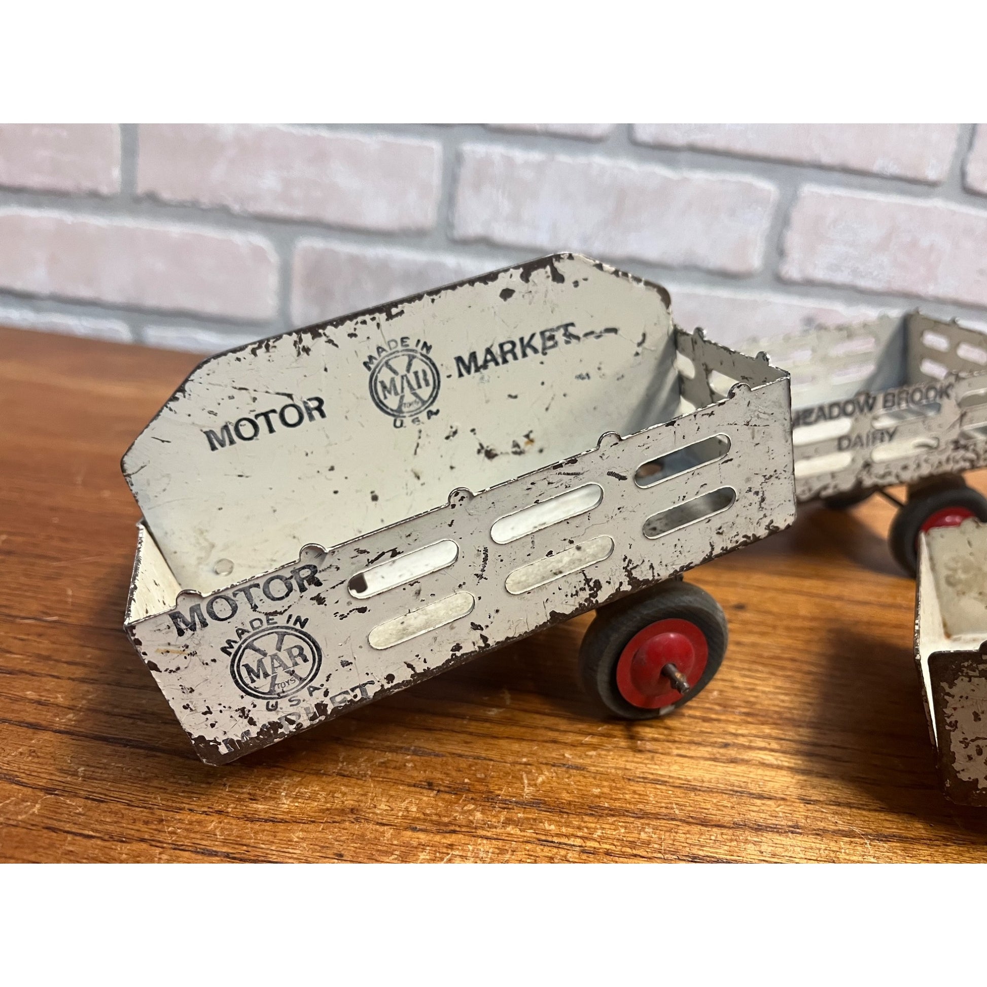 Vintage Marx Pressed Steel Toy Trailers Lot Meadow Brook, Motor Market, Ice