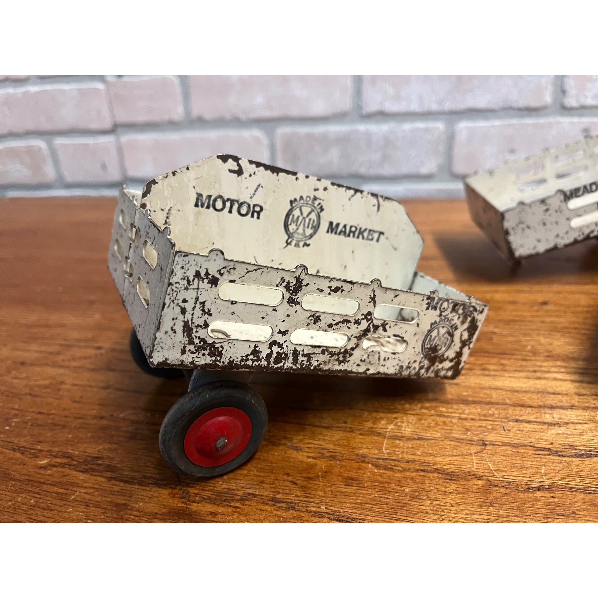 Vintage Marx Pressed Steel Toy Trailers Lot Meadow Brook, Motor Market, Ice