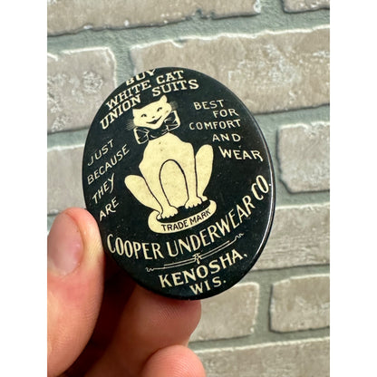 Antique c1910s Cooper Underwear Kenosha Wis Celluloid Advertising Pocket Mirror