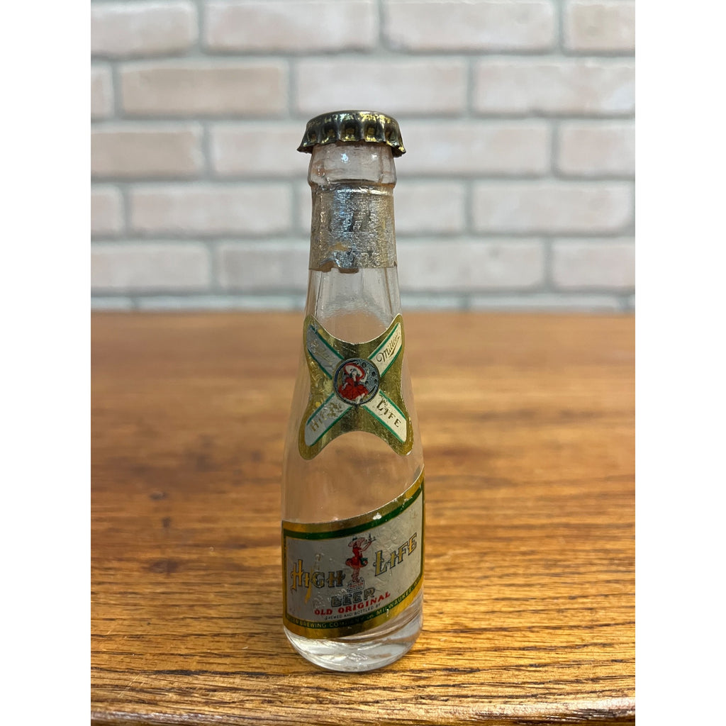 Vintage 1950s Miller High Life Beer Miniature Glass Bottle w/ Cap