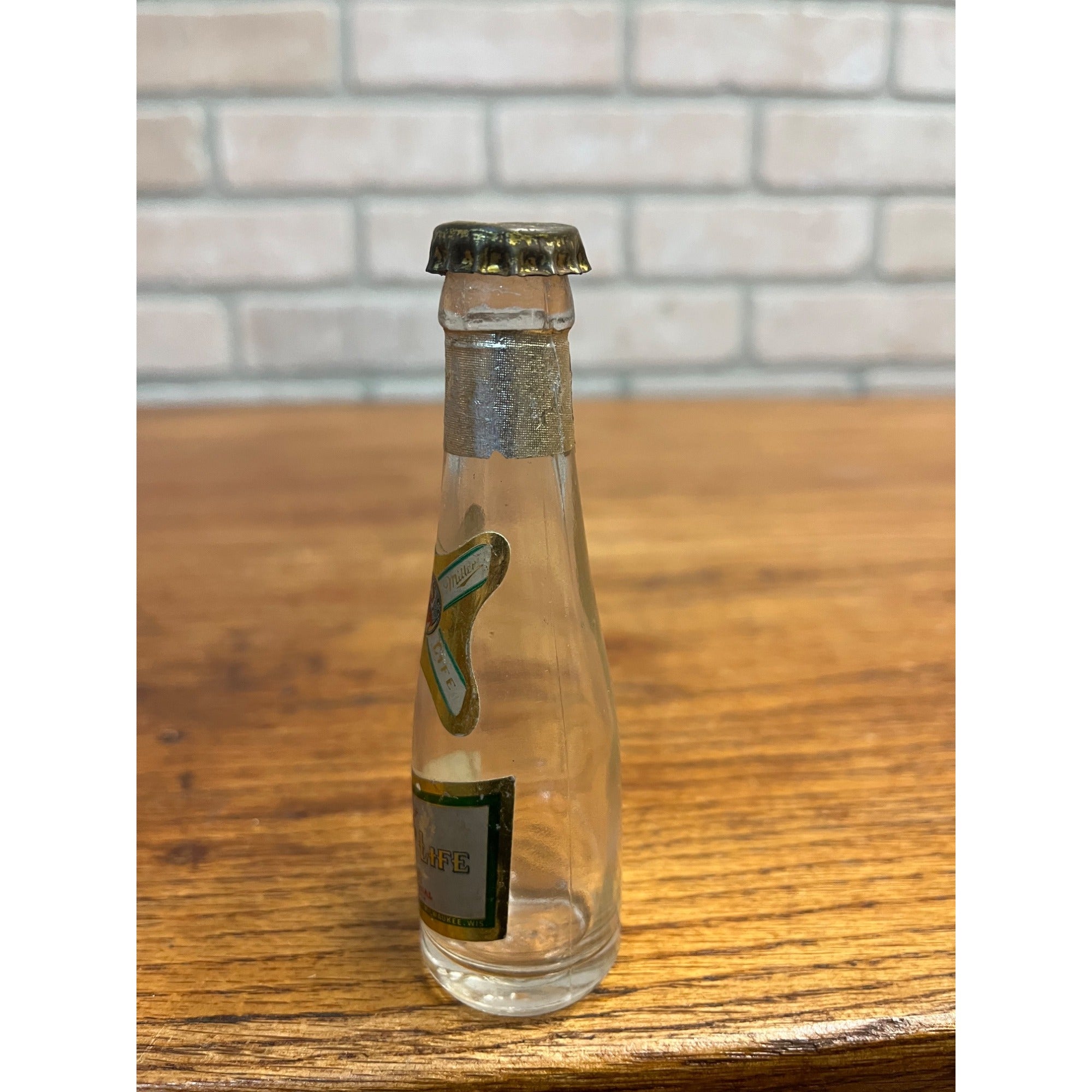Vintage 1950s Miller High Life Beer Miniature Glass Bottle w/ Cap