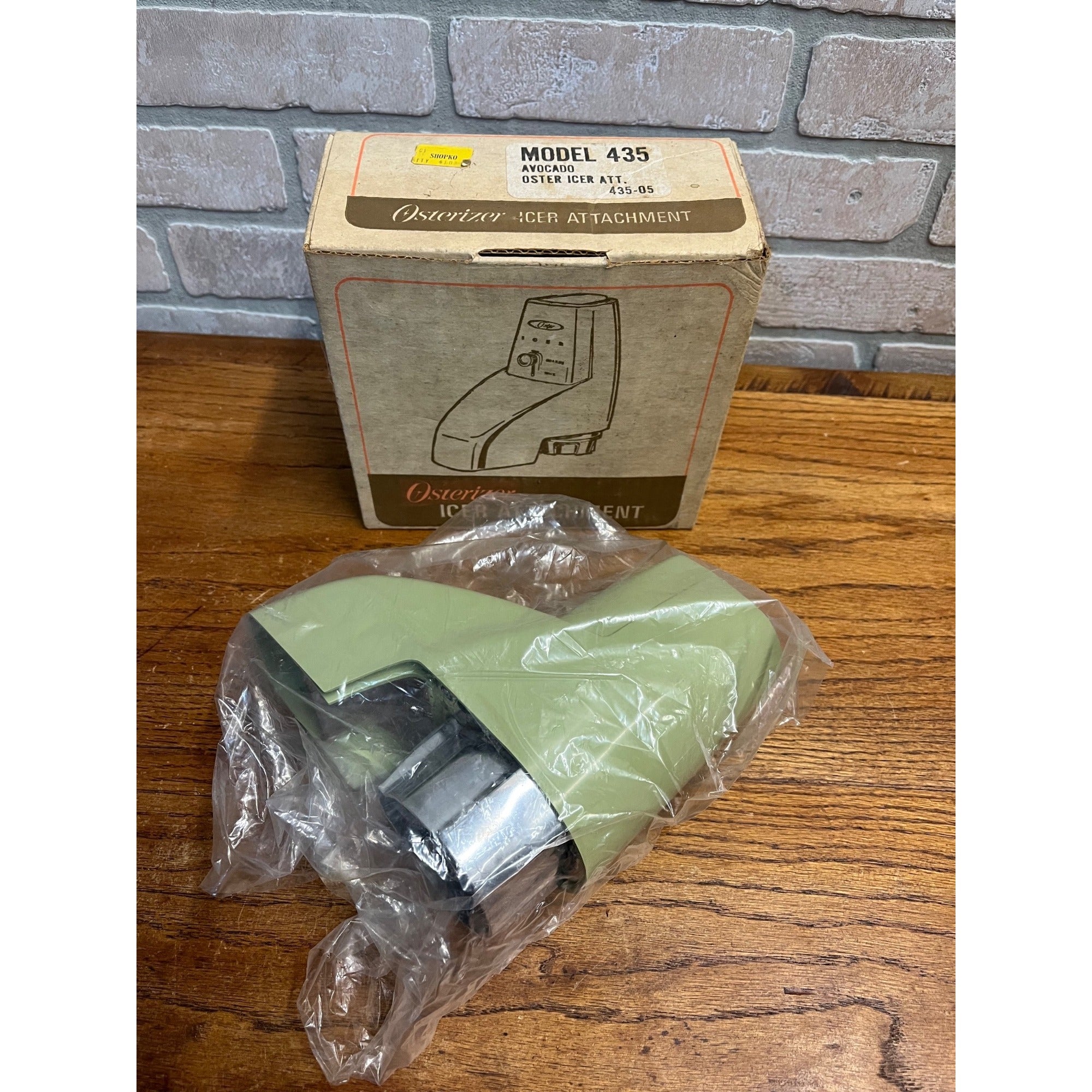 Vintage Osterizer Icer Ice Attachment w/ Box Avocado Model 435 NEW NOS Oster