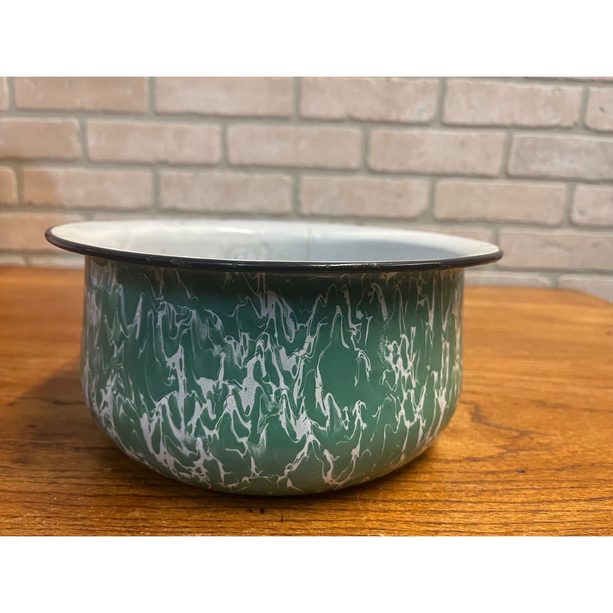 Speckled Vintage Chamber Pot Metal Blue Green Enamel Flower Pot Decor