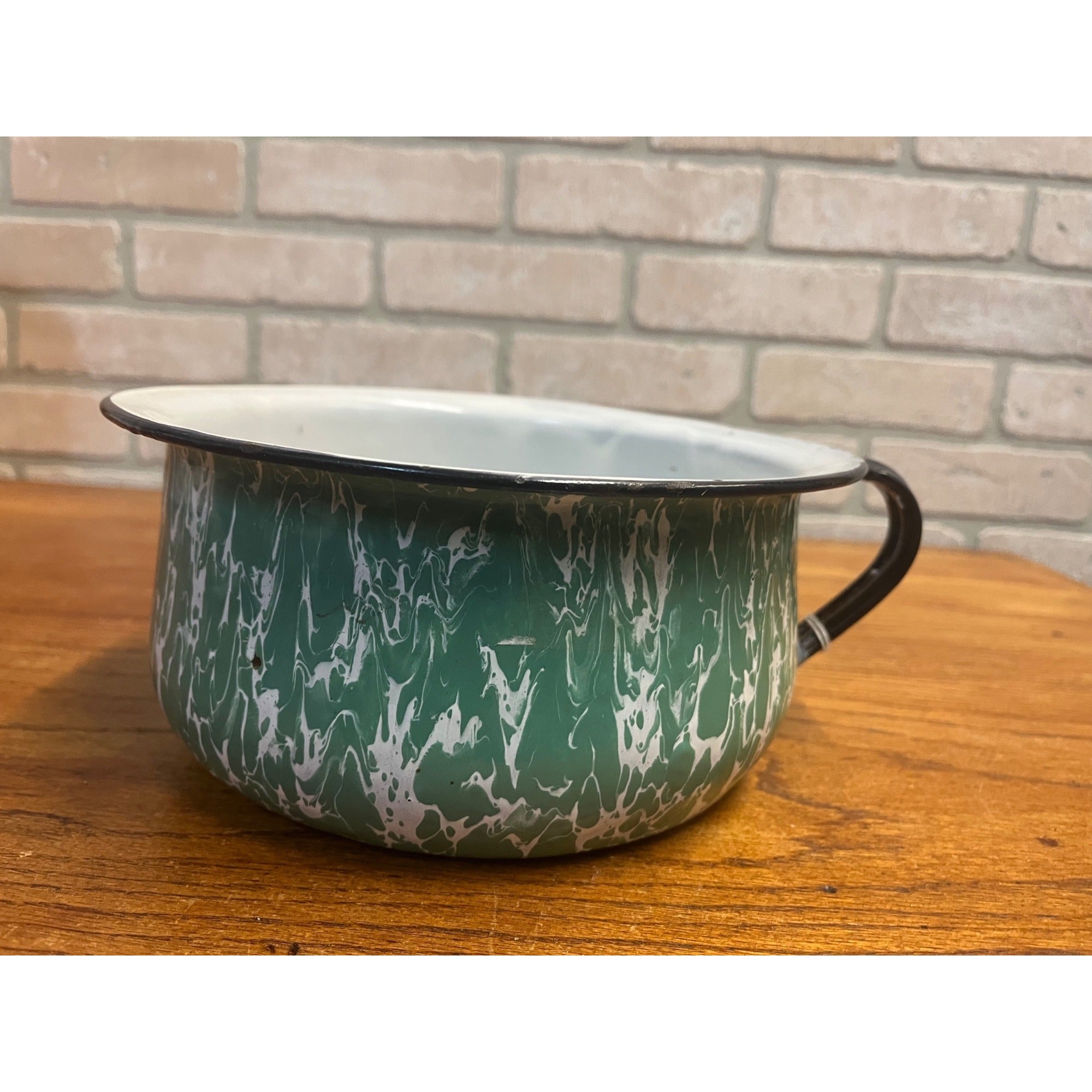 Speckled Vintage Chamber Pot Metal Blue Green Enamel Flower Pot Decor