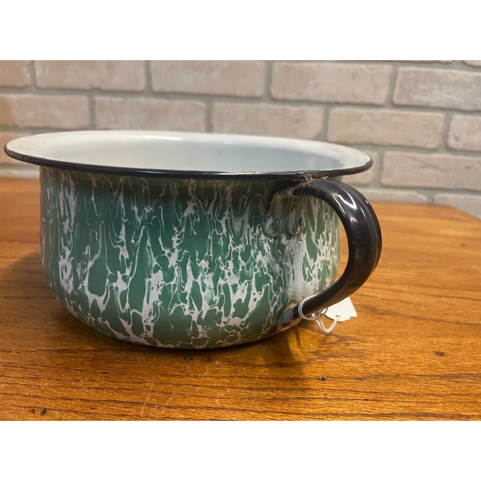 Speckled Vintage Chamber Pot Metal Blue Green Enamel Flower Pot Decor