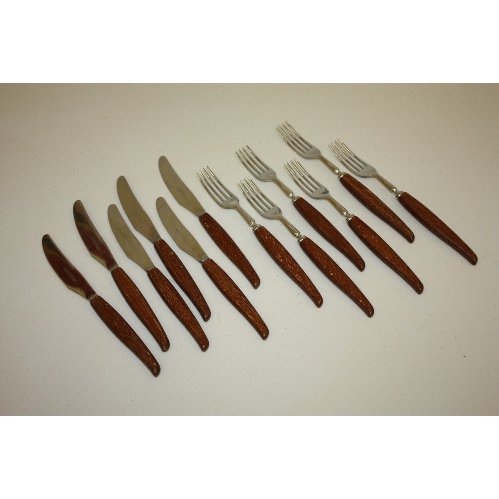 12 Piece Vintage MCM Glosswood Sheffield Cutlery Set Stainless and Teak