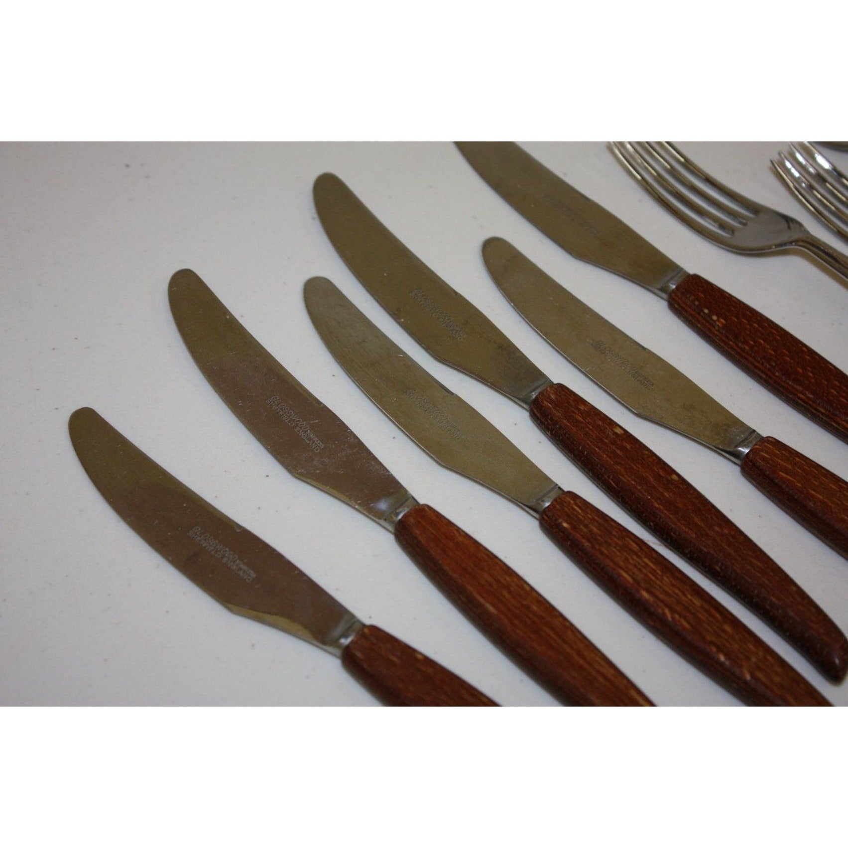 12 Piece Vintage MCM Glosswood Sheffield Cutlery Set Stainless and Teak
