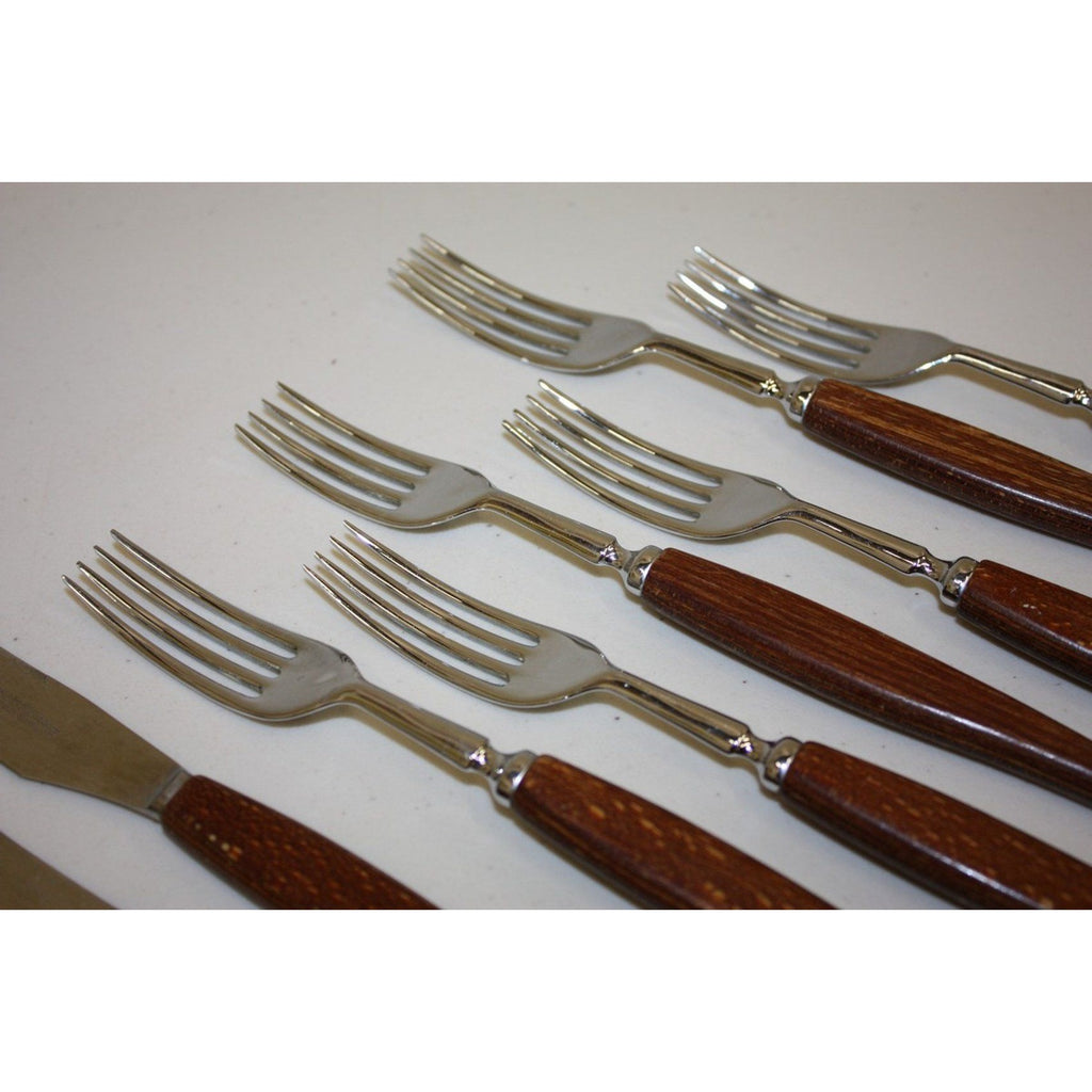12 Piece Vintage MCM Glosswood Sheffield Cutlery Set Stainless and Teak