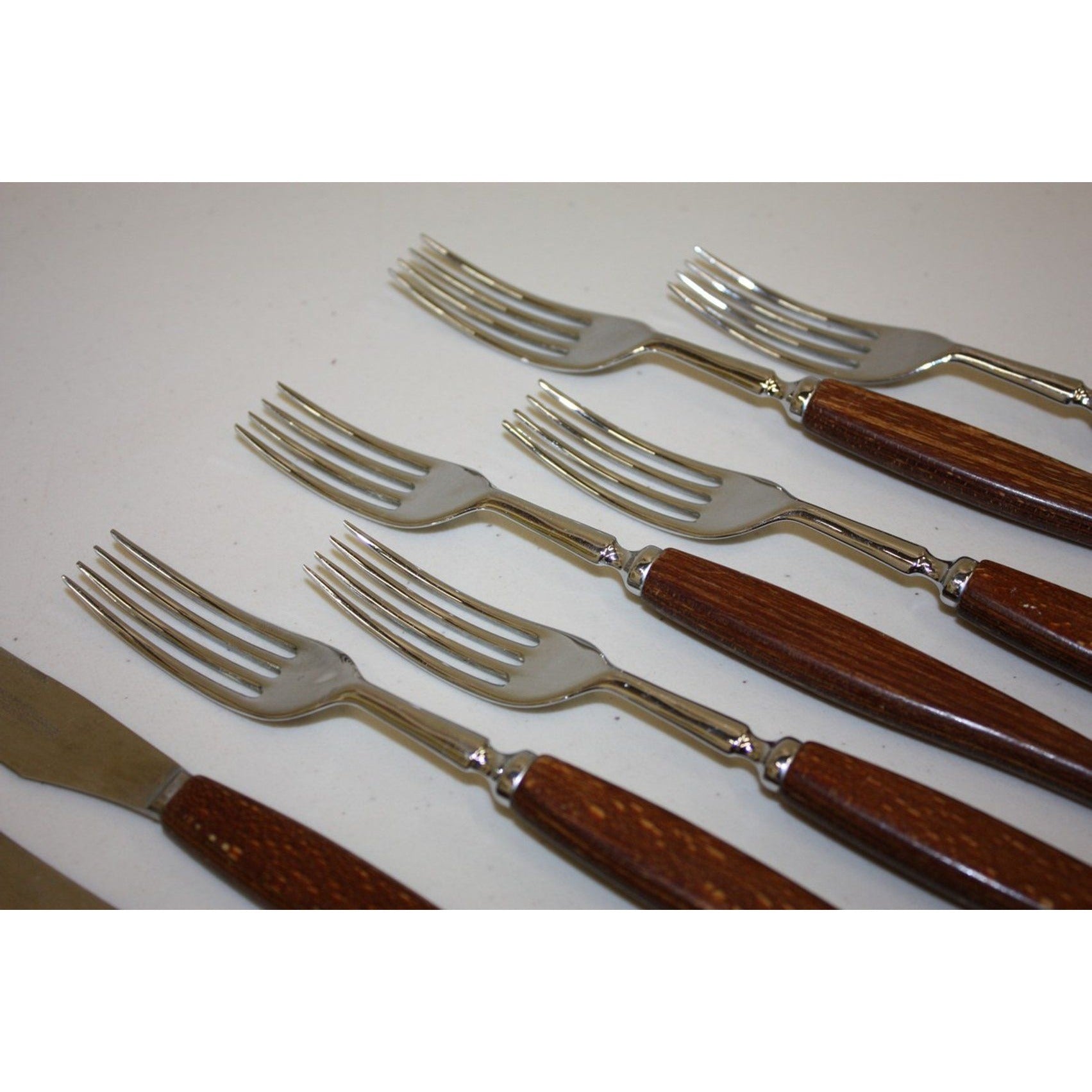 12 Piece Vintage MCM Glosswood Sheffield Cutlery Set Stainless and Teak
