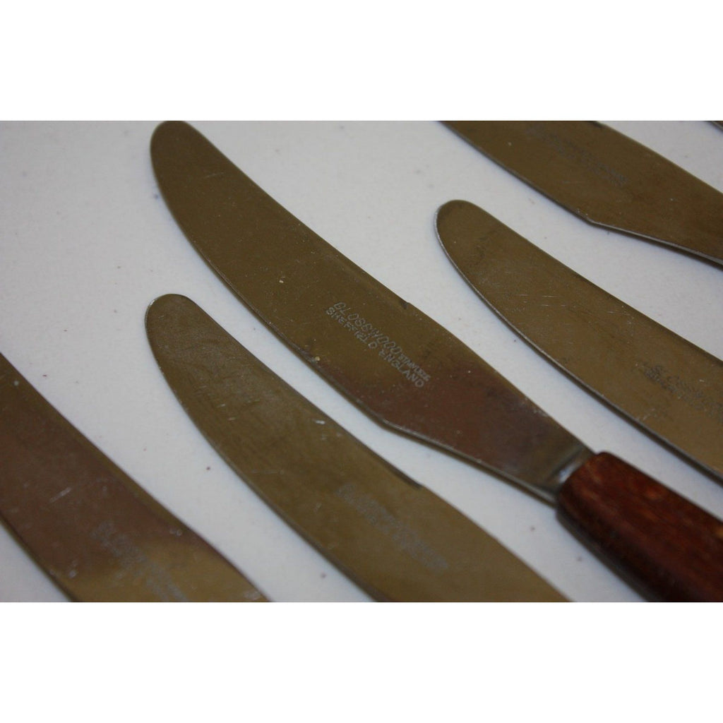 12 Piece Vintage MCM Glosswood Sheffield Cutlery Set Stainless and Teak