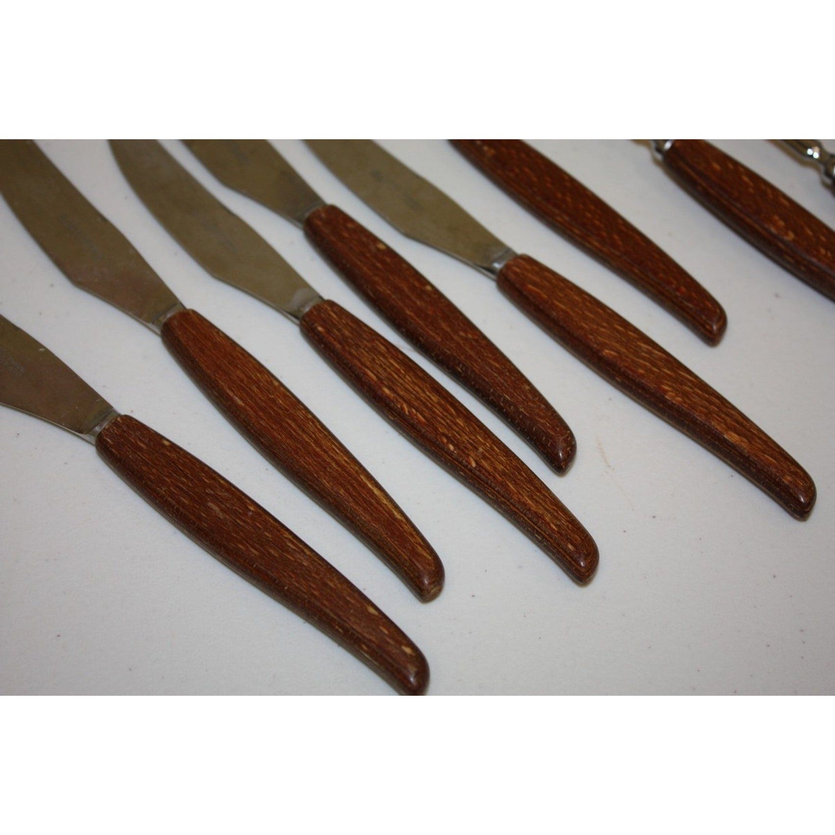 12 Piece Vintage MCM Glosswood Sheffield Cutlery Set Stainless and Teak