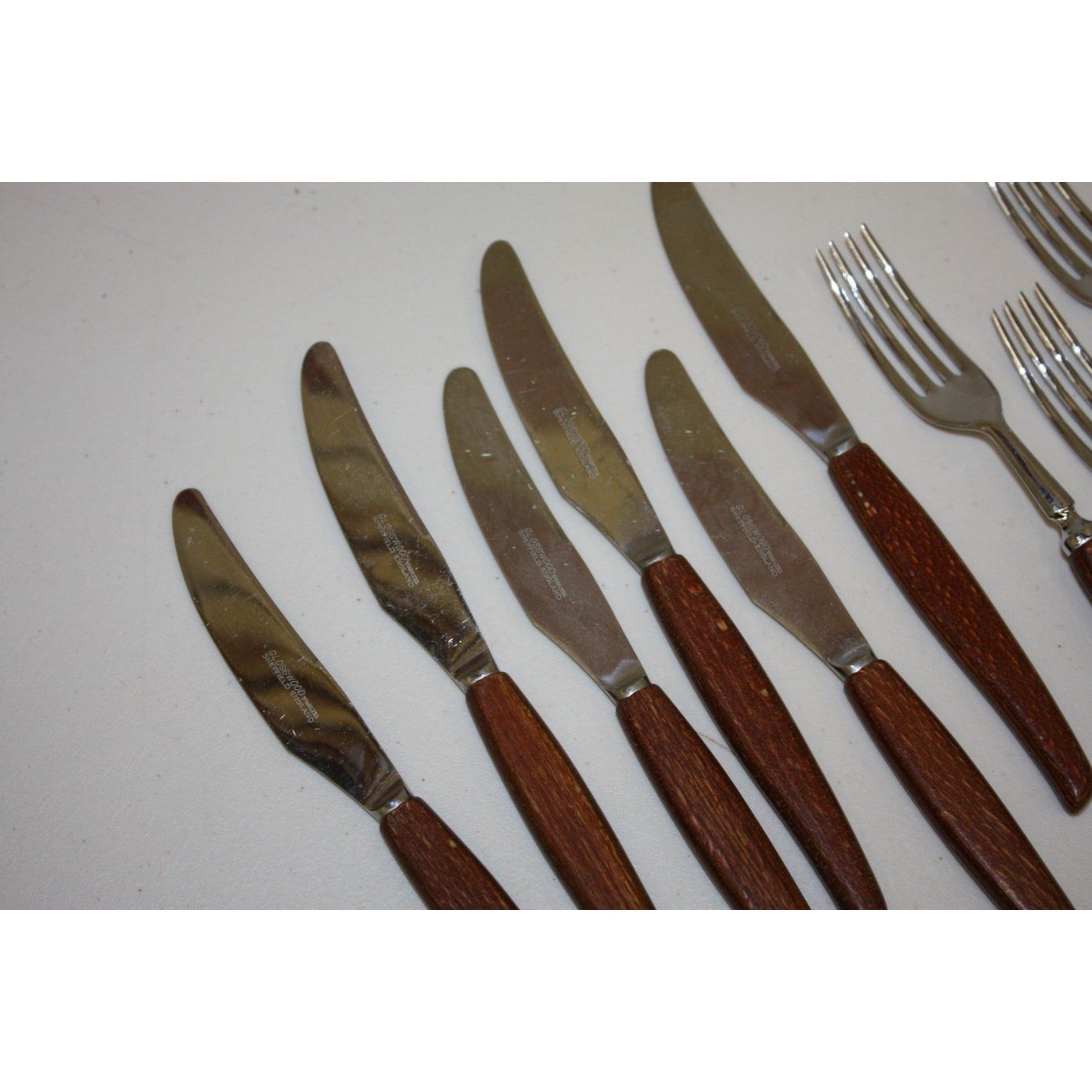 12 Piece Vintage MCM Glosswood Sheffield Cutlery Set Stainless and Teak