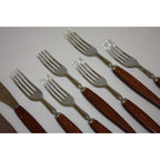 12 Piece Vintage MCM Glosswood Sheffield Cutlery Set Stainless and Teak