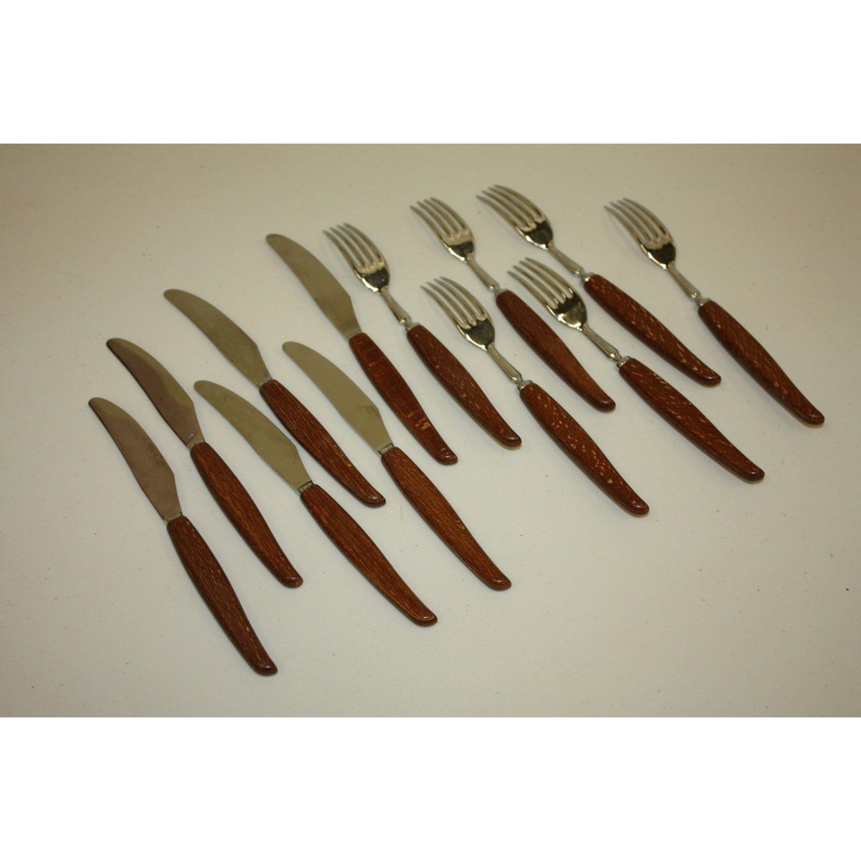12 Piece Vintage MCM Glosswood Sheffield Cutlery Set Stainless and Teak