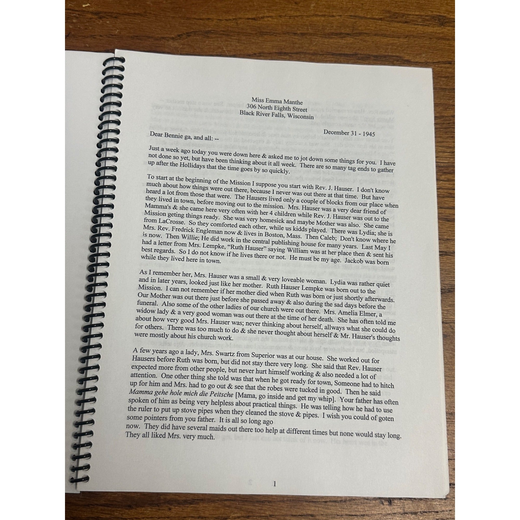 Miss Emma Manthe's Letters Circa 1900, Edited by Jacob C. Stucki and Marcia V. Stucki, Spiral Bound Book 2003