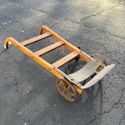 Antique Early 1900s Industrial Factory Beer Wine Barrel Cart Dolly