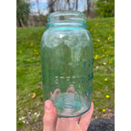 Antique Atlas Strong Shoulder Bold Mark Aqua Blue Quart Glass Canning Jar