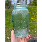Antique Atlas Strong Shoulder Bold Mark Aqua Blue Quart Glass Canning Jar