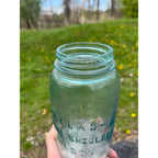 Antique Atlas Strong Shoulder Bold Mark Aqua Blue Quart Glass Canning Jar
